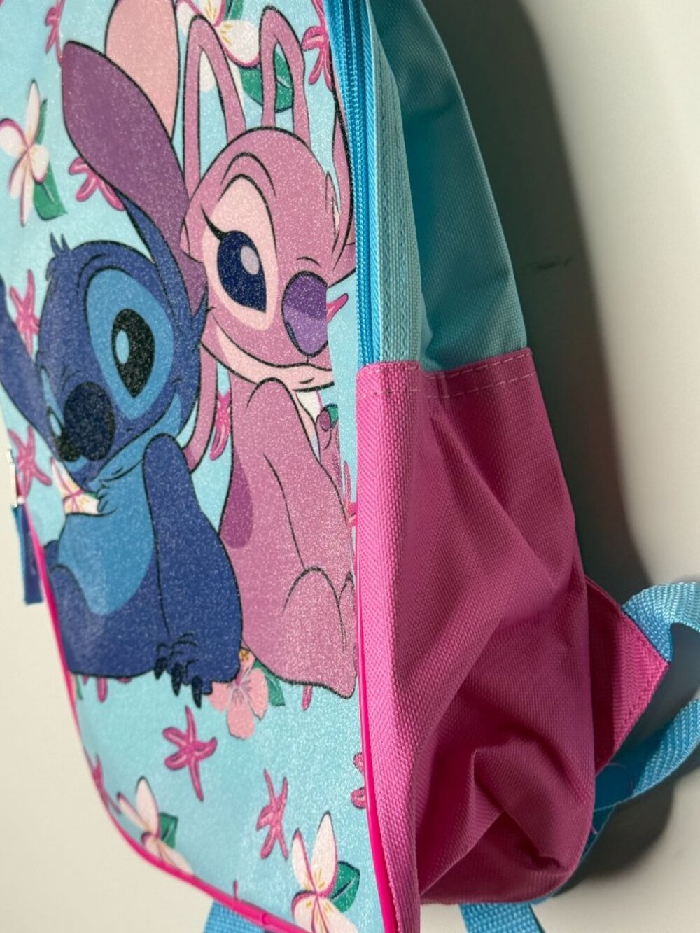 Disney Stitch Angel Kids Blue Pink Floral Backpack NWT - Picture 3 of 6